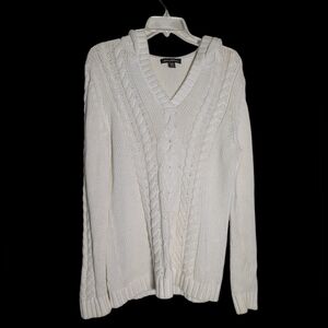 Tommy Bahama‎ Womens Fishermans Hooded Sweater Cable Cream Chunky Grandpa Medium